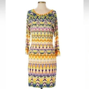 Anthropologie Cluny Bright Multicolor Bohemian Long Sleeve Sheath Dress Size 8